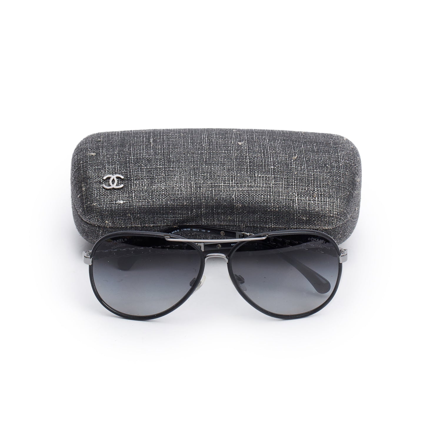 Chanel 4219-Q Gun-Metal Chain-Link Accent Aviator Sunglasses