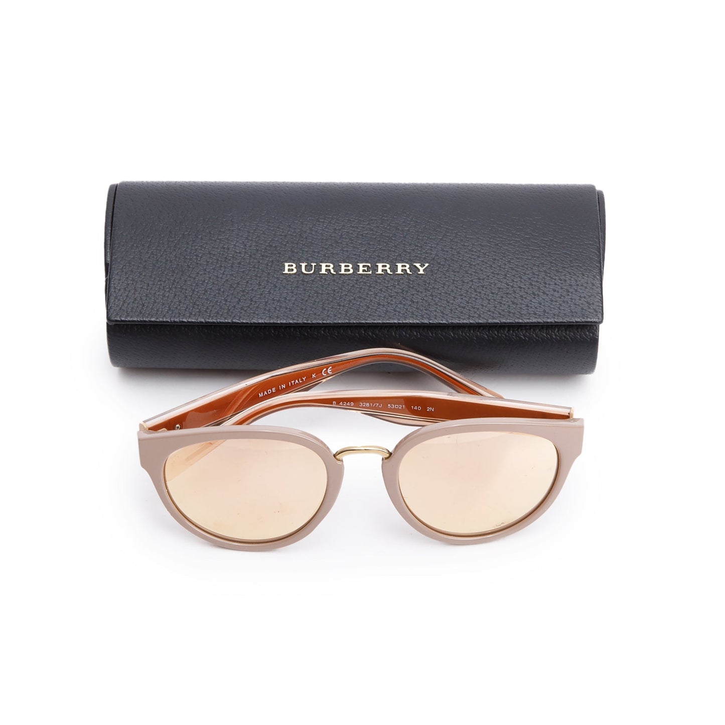 Burberry B 4249 Beige Acetate Check Trim Cat-Eye Mirrored Sunglasses