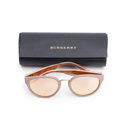 Burberry B 4249 Beige Acetate Check Trim Cat-Eye Mirrored Sunglasses