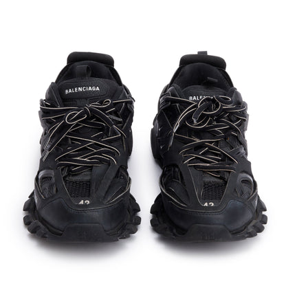 Balenciaga Black Leather Fabric Mesh Track Sneakers, Size 42