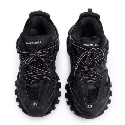 Balenciaga Black Leather Fabric Mesh Track Sneakers, Size 42