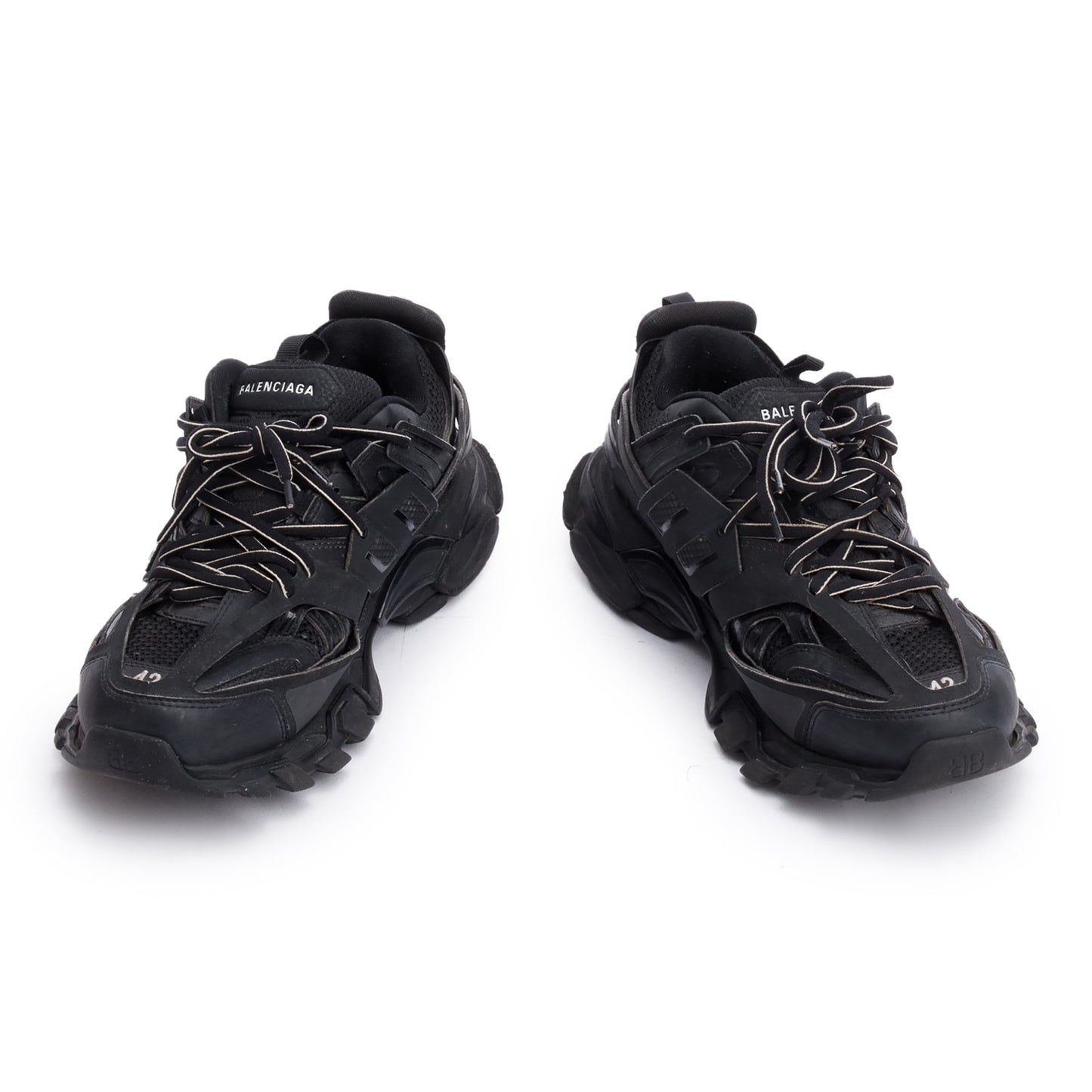 Balenciaga Black Leather Fabric Mesh Track Sneakers, Size 42