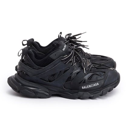 Balenciaga Black Leather Fabric Mesh Track Sneakers, Size 42