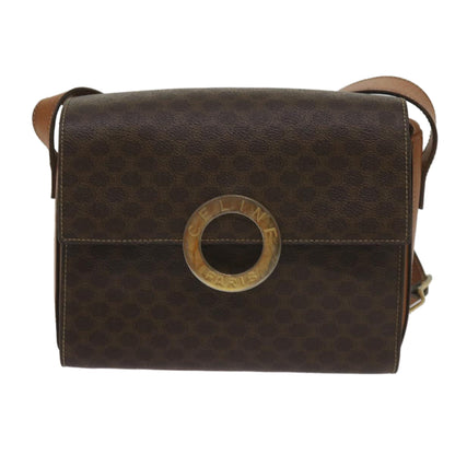 Luxury CELINE Macadam Canvas Shoulder Bag PVC Leather Brown  60985
