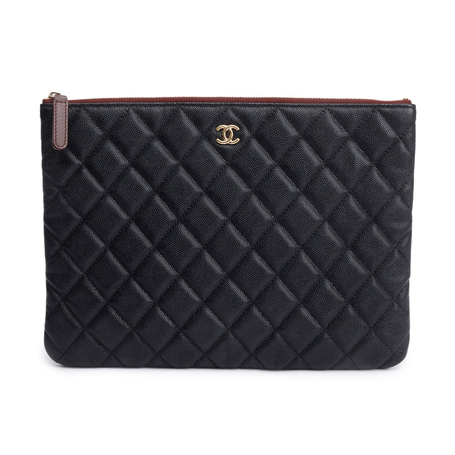 Chanel Black Quilted Caviar Leather Medium O-Case Clutch