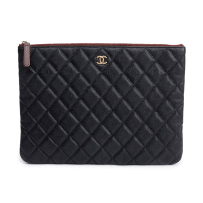 Chanel Black Quilted Caviar Leather Medium O-Case Clutch