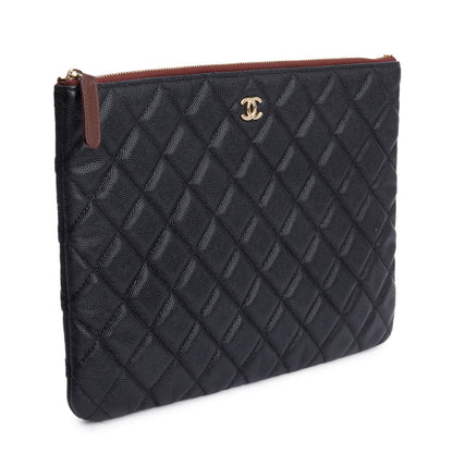 Chanel Black Quilted Caviar Leather Medium O-Case Clutch