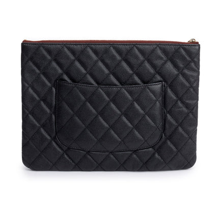 Chanel Black Quilted Caviar Leather Medium O-Case Clutch