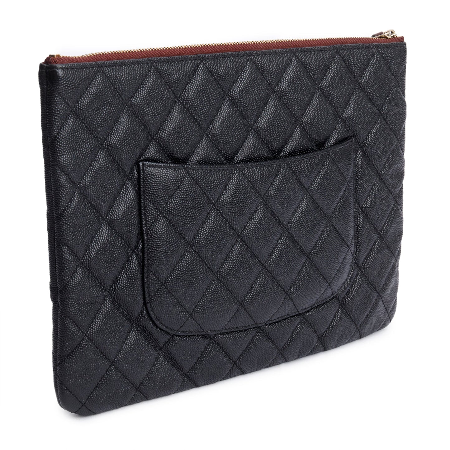 Chanel Black Quilted Caviar Leather Medium O-Case Clutch