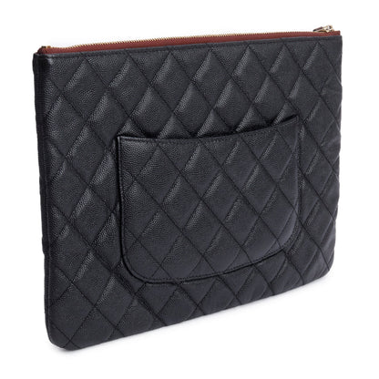 Chanel Black Quilted Caviar Leather Medium O-Case Clutch