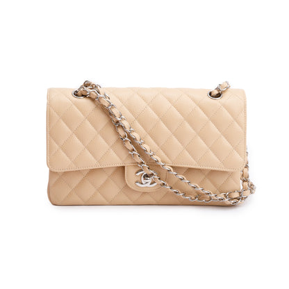 Chanel Beige Quilted Caviar Leather Classic Medium Double Flap Bag