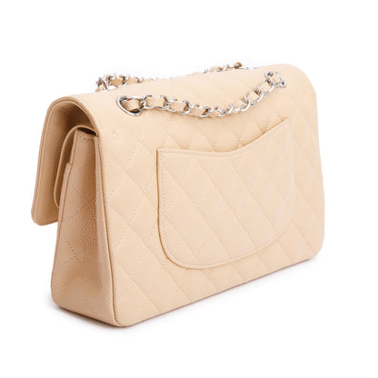 Chanel Beige Quilted Caviar Leather Classic Medium Double Flap Bag
