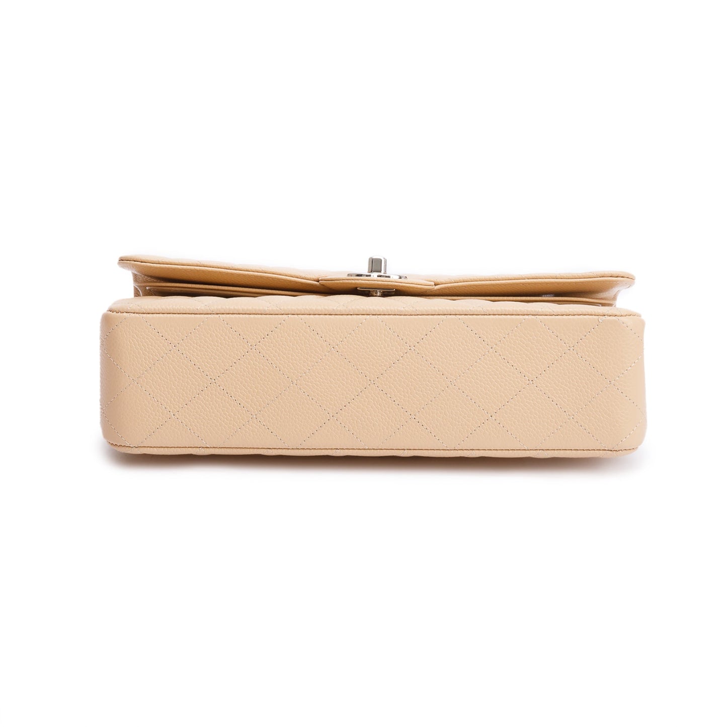 Chanel Beige Quilted Caviar Leather Classic Medium Double Flap Bag