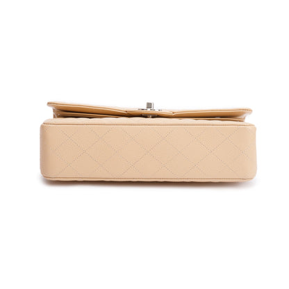 Chanel Beige Quilted Caviar Leather Classic Medium Double Flap Bag