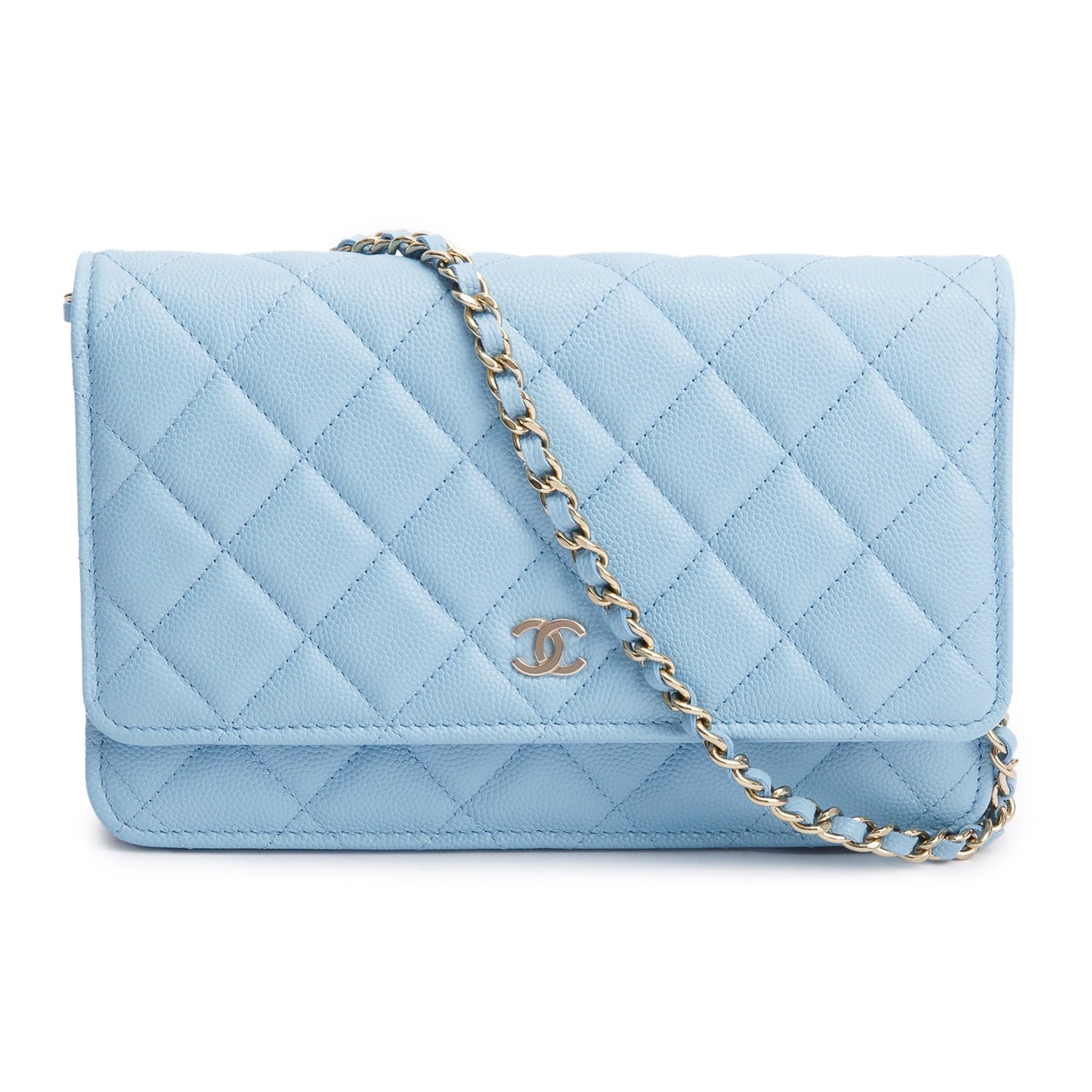Chanel Turquoise Quilted Caviar Leather Classic Wallet on Chain