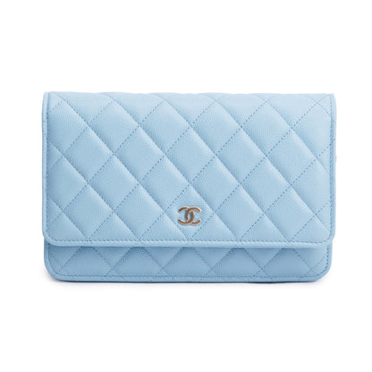 Chanel Turquoise Quilted Caviar Leather Classic Wallet on Chain