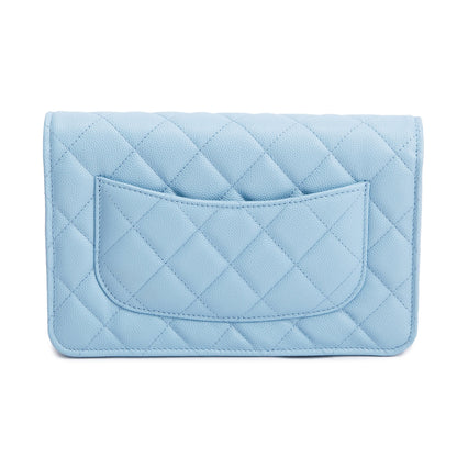 Chanel Turquoise Quilted Caviar Leather Classic Wallet on Chain