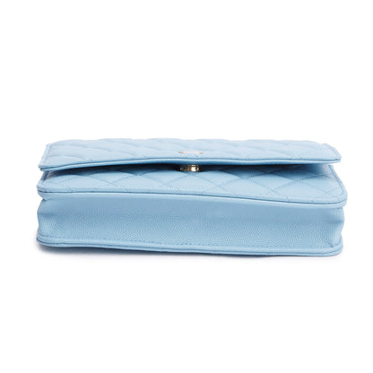 Chanel Turquoise Quilted Caviar Leather Classic Wallet on Chain