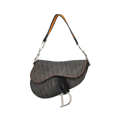 Dior Saddle Vintage Black Oblique with Orange Trim