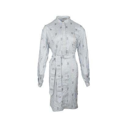 Burberry Size UK8 Logo Shirt Dress Silk Pale Blue