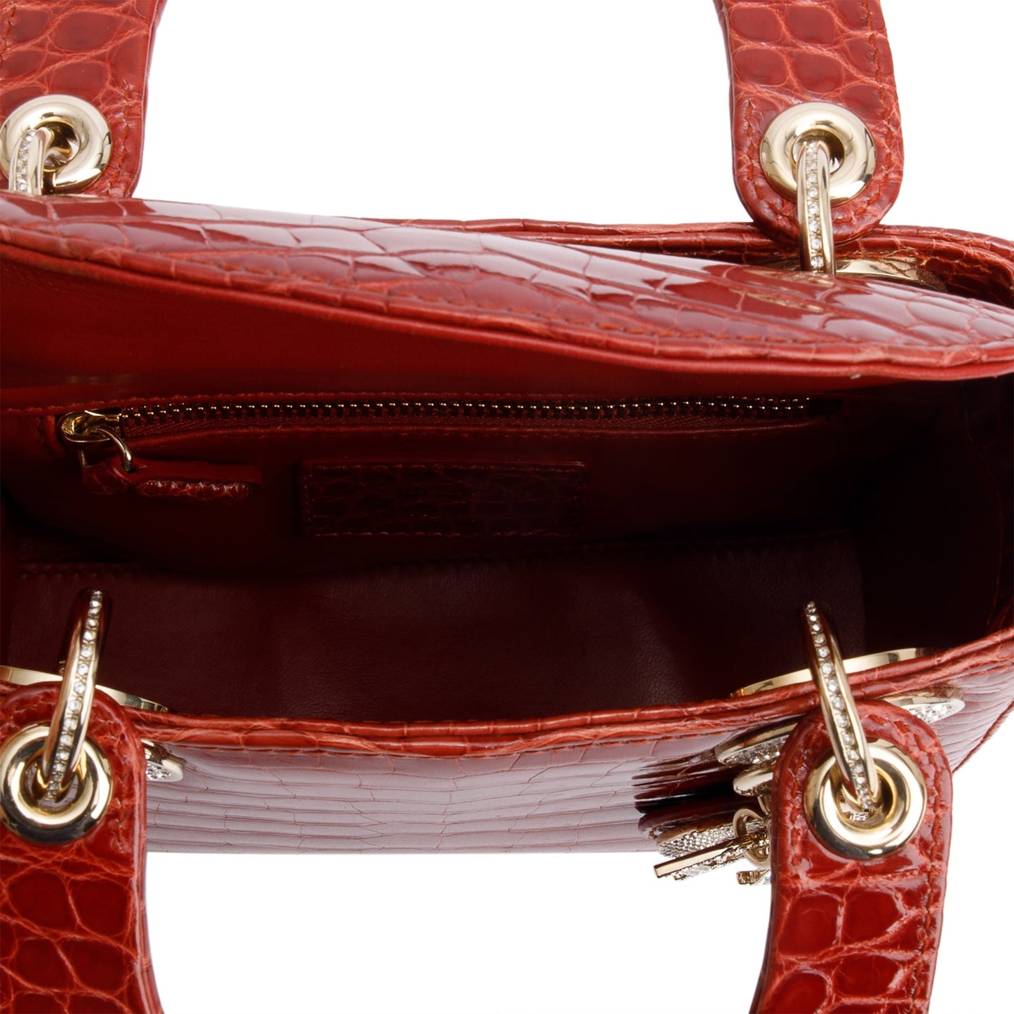 Christian Dior Red Crocodile Crystal Embellished Mini Lady Dior Bag