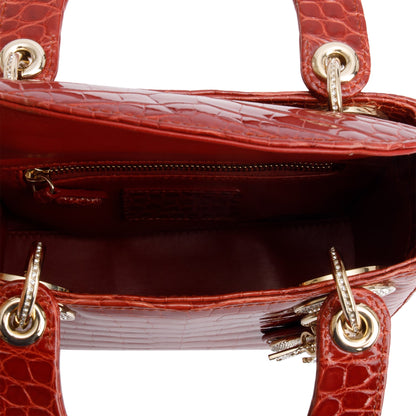 Christian Dior Red Crocodile Crystal Embellished Mini Lady Dior Bag