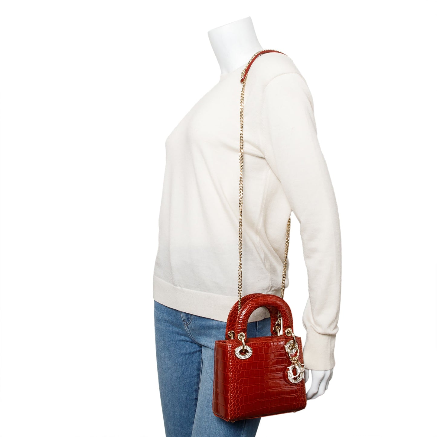 Christian Dior Red Crocodile Crystal Embellished Mini Lady Dior Bag