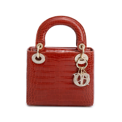 Christian Dior Red Crocodile Crystal Embellished Mini Lady Dior Bag