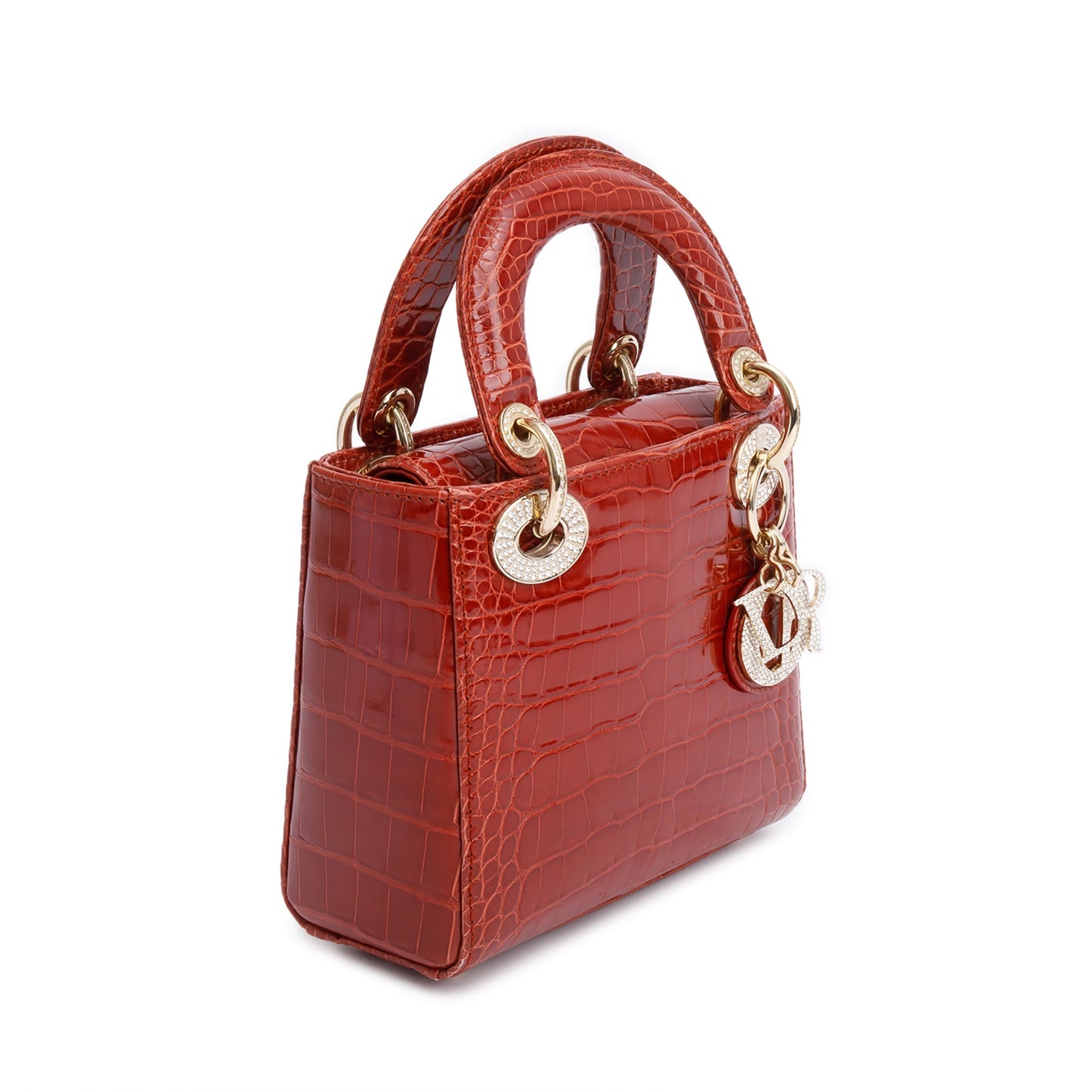Christian Dior Red Crocodile Crystal Embellished Mini Lady Dior Bag