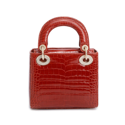 Christian Dior Red Crocodile Crystal Embellished Mini Lady Dior Bag