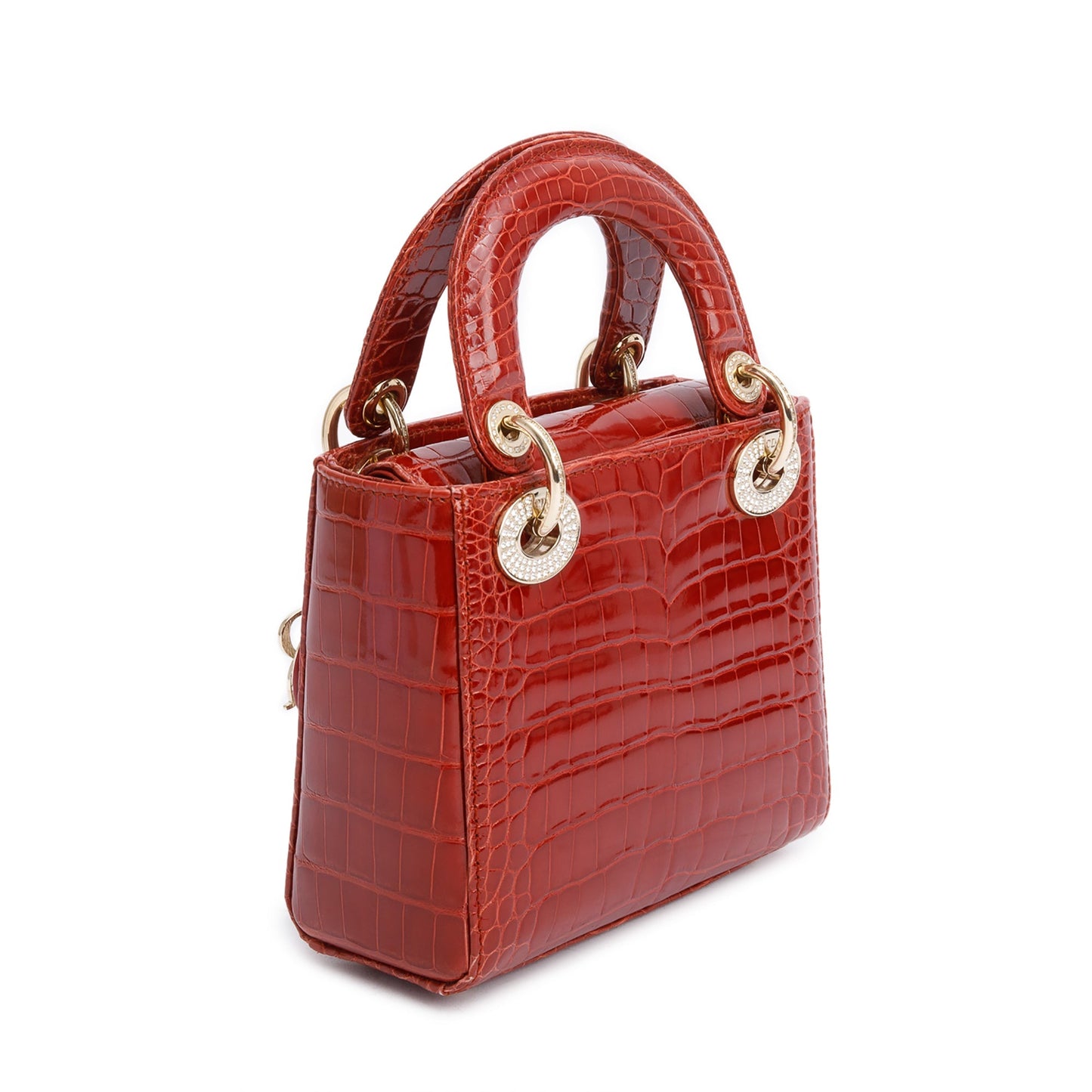 Christian Dior Red Crocodile Crystal Embellished Mini Lady Dior Bag