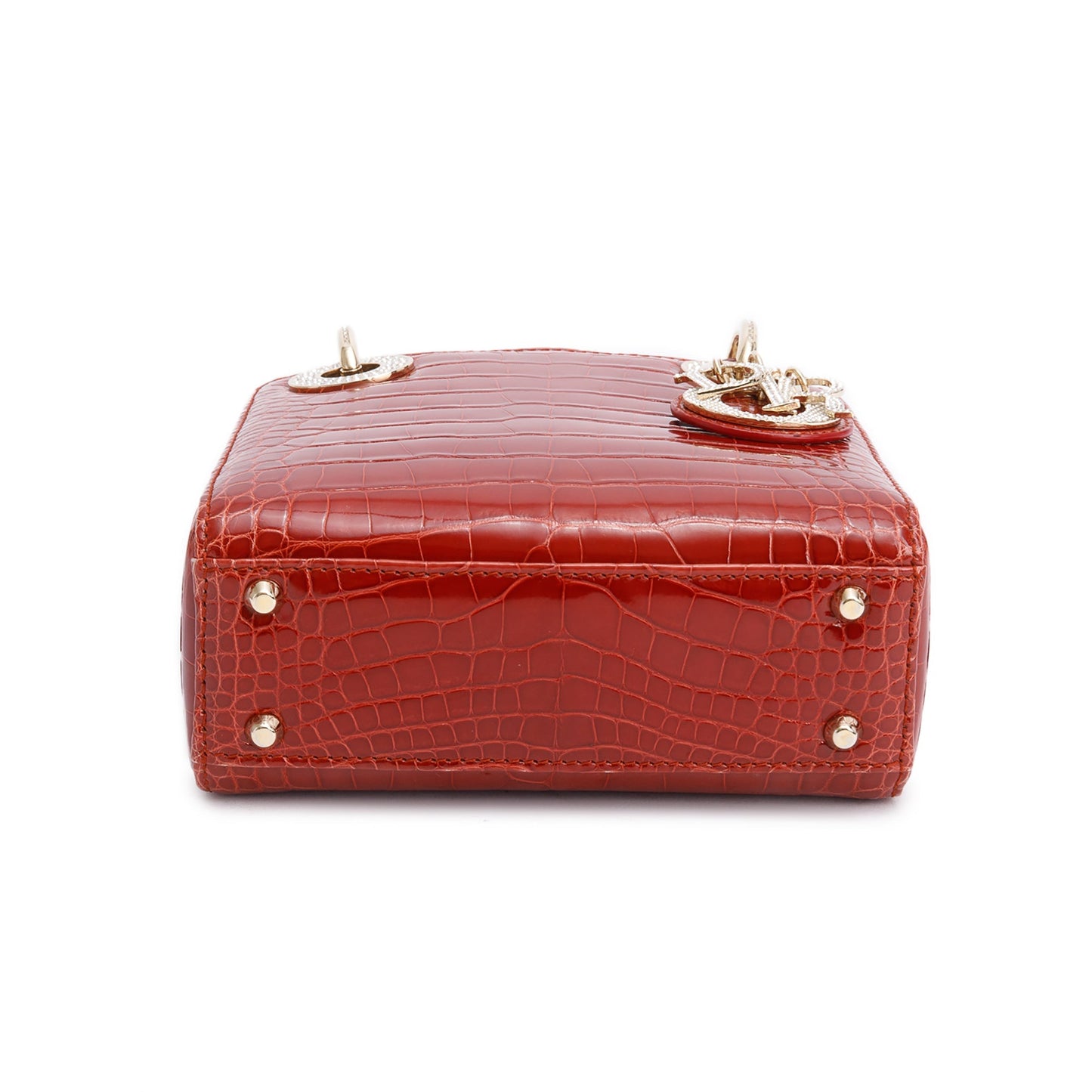 Christian Dior Red Crocodile Crystal Embellished Mini Lady Dior Bag