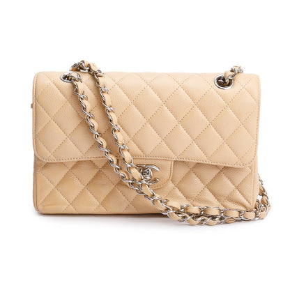 Chanel Beige Quilted Caviar Leather Classic Small Double Flap Bag