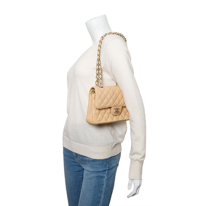 Chanel Beige Quilted Caviar Leather Classic Small Double Flap Bag