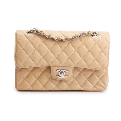 Chanel Beige Quilted Caviar Leather Classic Small Double Flap Bag