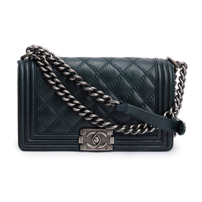 Chanel Green Calfskin Leather Wild Stitch Medium Boy Bag