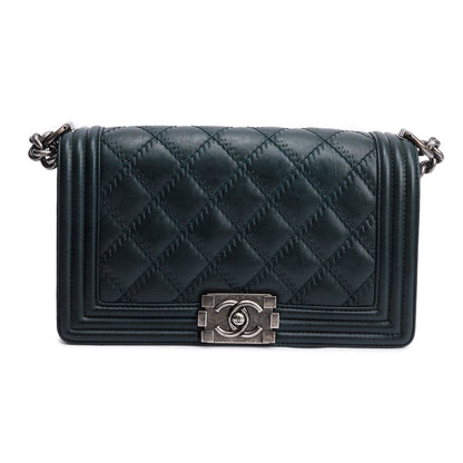 Chanel Green Calfskin Leather Wild Stitch Medium Boy Bag