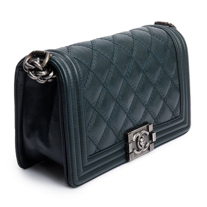 Chanel Green Calfskin Leather Wild Stitch Medium Boy Bag