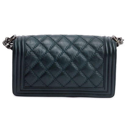 Chanel Green Calfskin Leather Wild Stitch Medium Boy Bag
