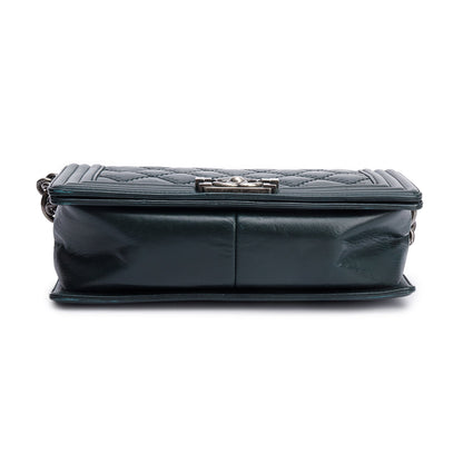Chanel Green Calfskin Leather Wild Stitch Medium Boy Bag
