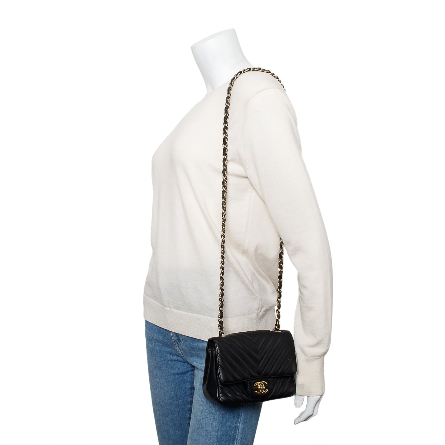Chanel Black Chevron Quilted Lambskin Leather Classic Square Mini Flap Bag