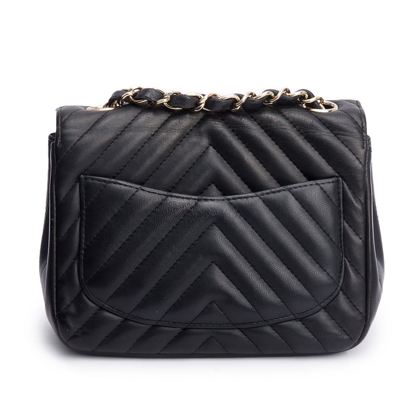 Chanel Black Chevron Quilted Lambskin Leather Classic Square Mini Flap Bag