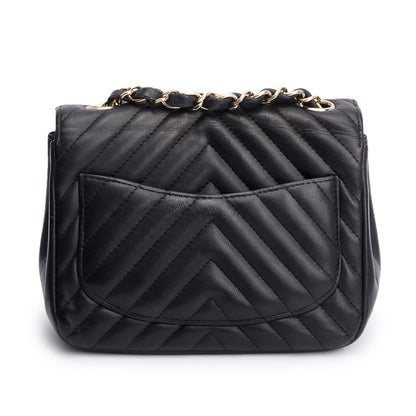 Chanel Black Chevron Quilted Lambskin Leather Classic Square Mini Flap Bag