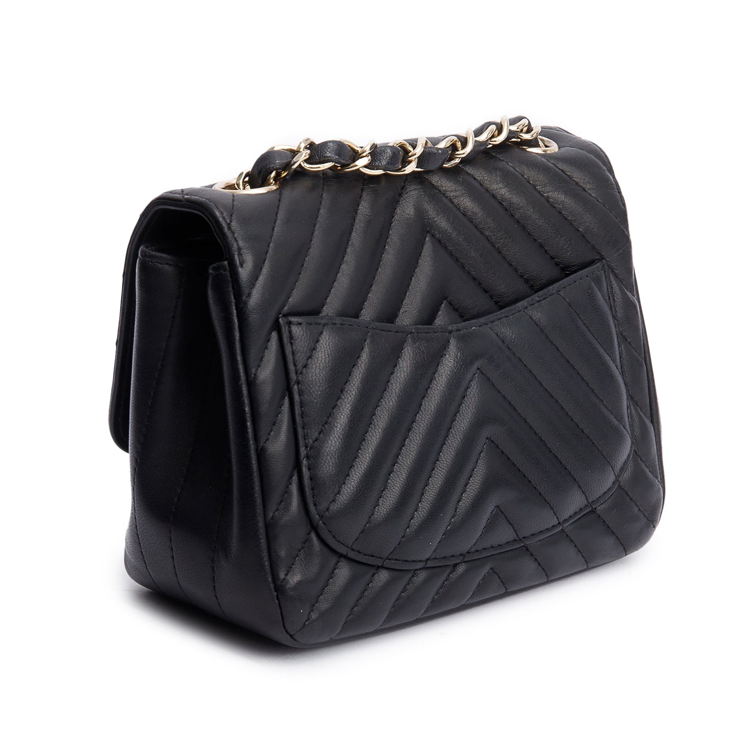 Chanel Black Chevron Quilted Lambskin Leather Classic Square Mini Flap Bag