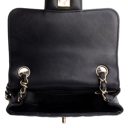 Chanel Black Chevron Quilted Lambskin Leather Classic Square Mini Flap Bag
