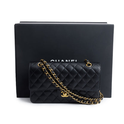 Chanel Black Quilted Caviar Leather Classic Medium Double Flap Bag