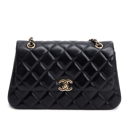 Chanel 2025 Black Quilted Lambskin Leather Small Flap Bag