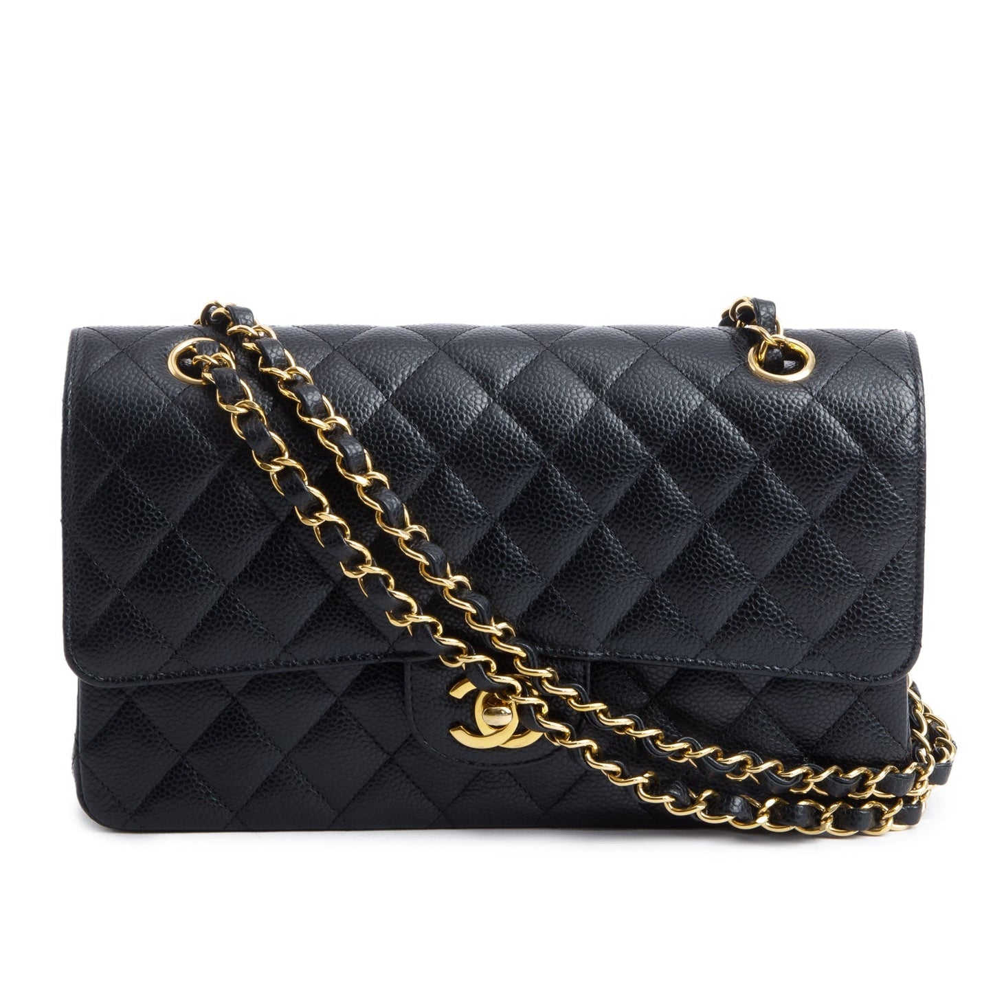 Chanel Black Quilted Caviar Leather Classic Medium Double Flap Bag