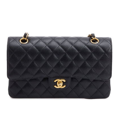Chanel Black Quilted Caviar Leather Classic Medium Double Flap Bag