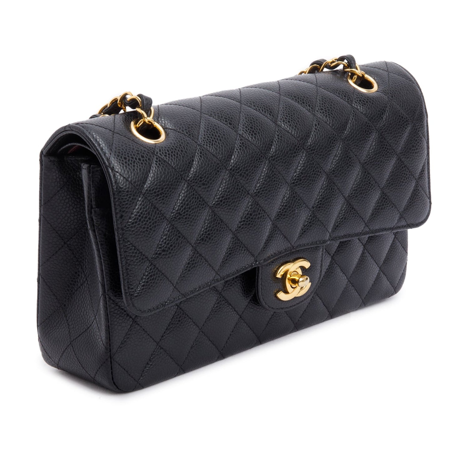 Chanel Black Quilted Caviar Leather Classic Medium Double Flap Bag